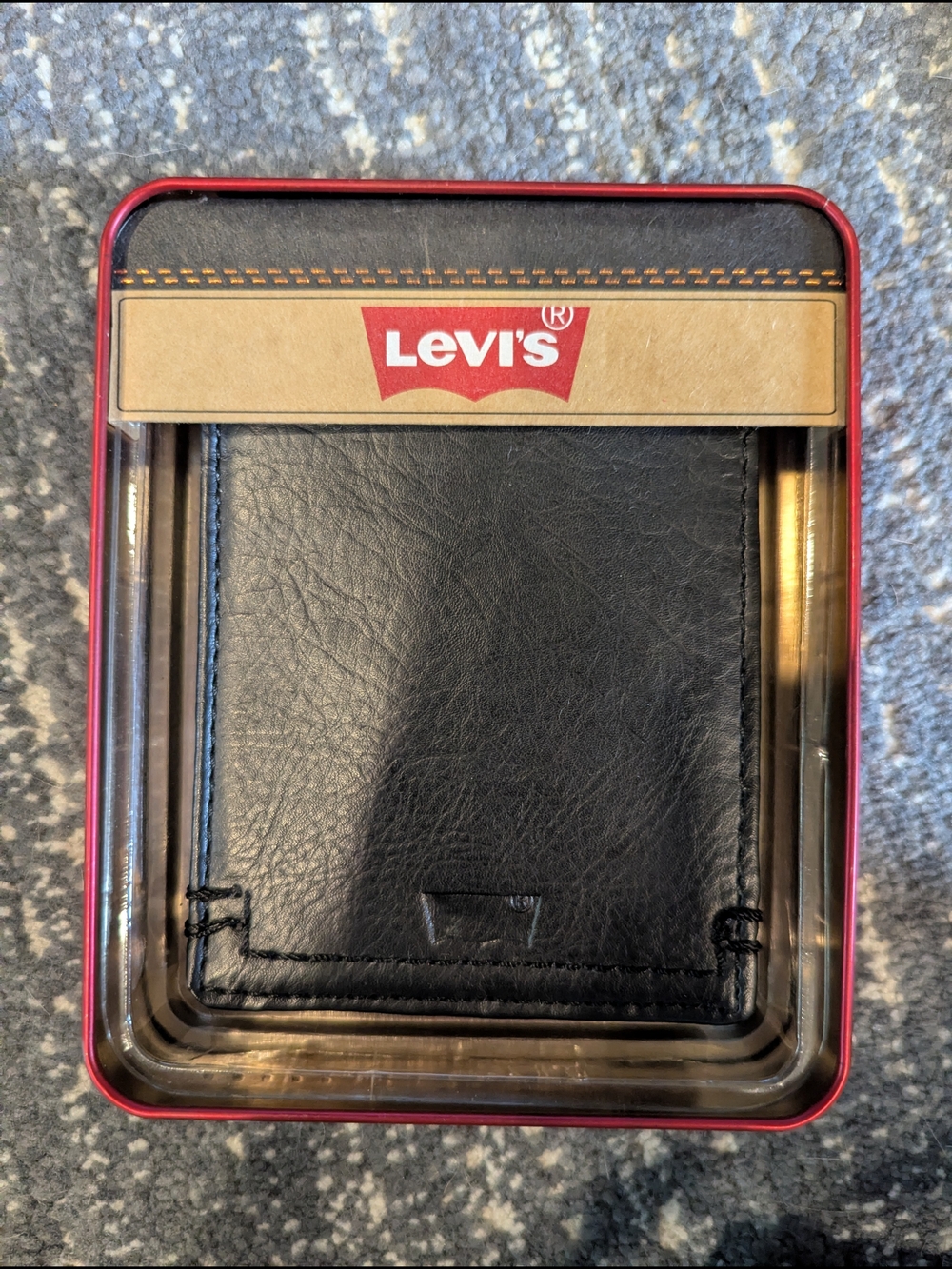 NEW in Box Levi's Black Leather Bifold Card & Key Wallet